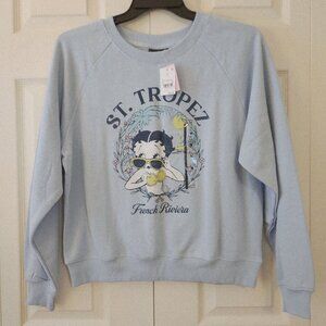 Betty Boop St. Tropez French Riviera Graphic Sweatshirt Medium Blue NWT